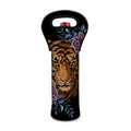 Embroidery Tiger And Flower Print Single Neoprene Wine Tote