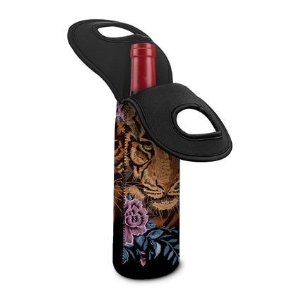 Embroidery Tiger And Flower Print Single Neoprene Wine Tote
