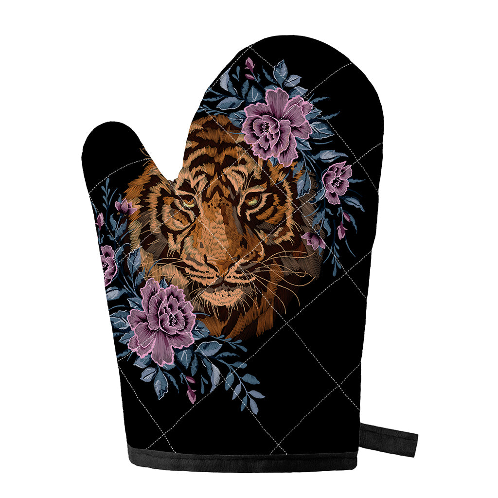 Embroidery Tiger And Flower Print Single Oven Mitt