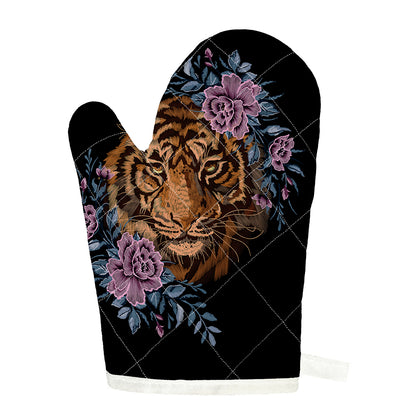 Embroidery Tiger And Flower Print Single Oven Mitt