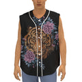 Embroidery Tiger And Flower Print Sleeveless Baseball Jersey