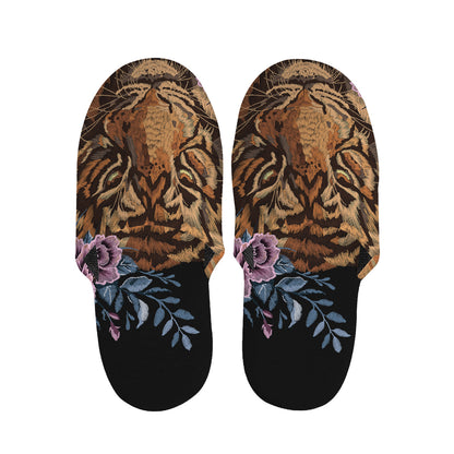 Embroidery Tiger And Flower Print Slippers