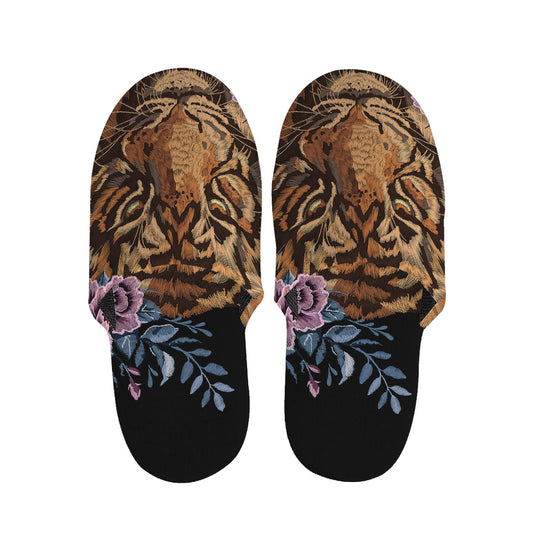 Embroidery Tiger And Flower Print Slippers