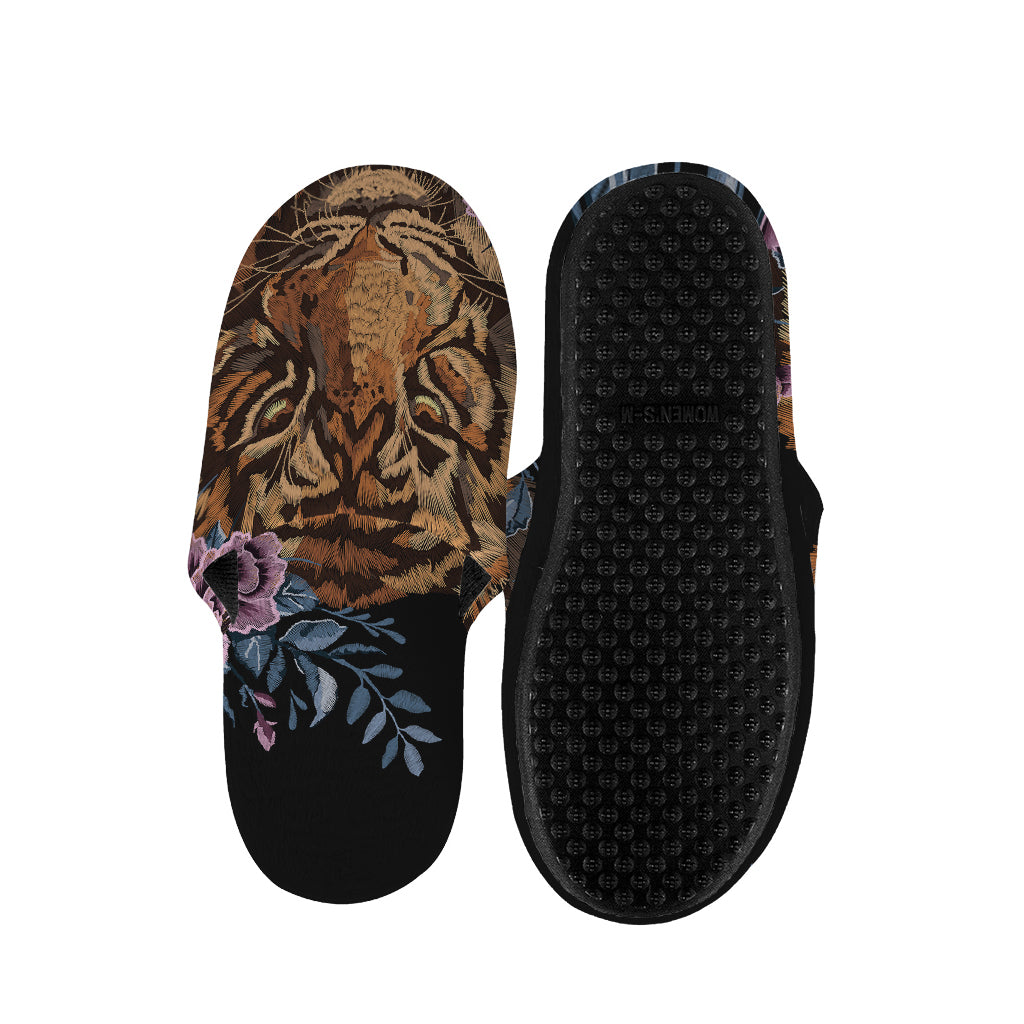Embroidery Tiger And Flower Print Slippers