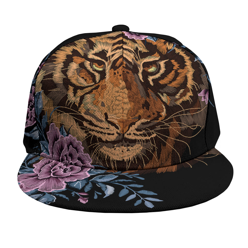 Embroidery Tiger And Flower Print Snapback Cap