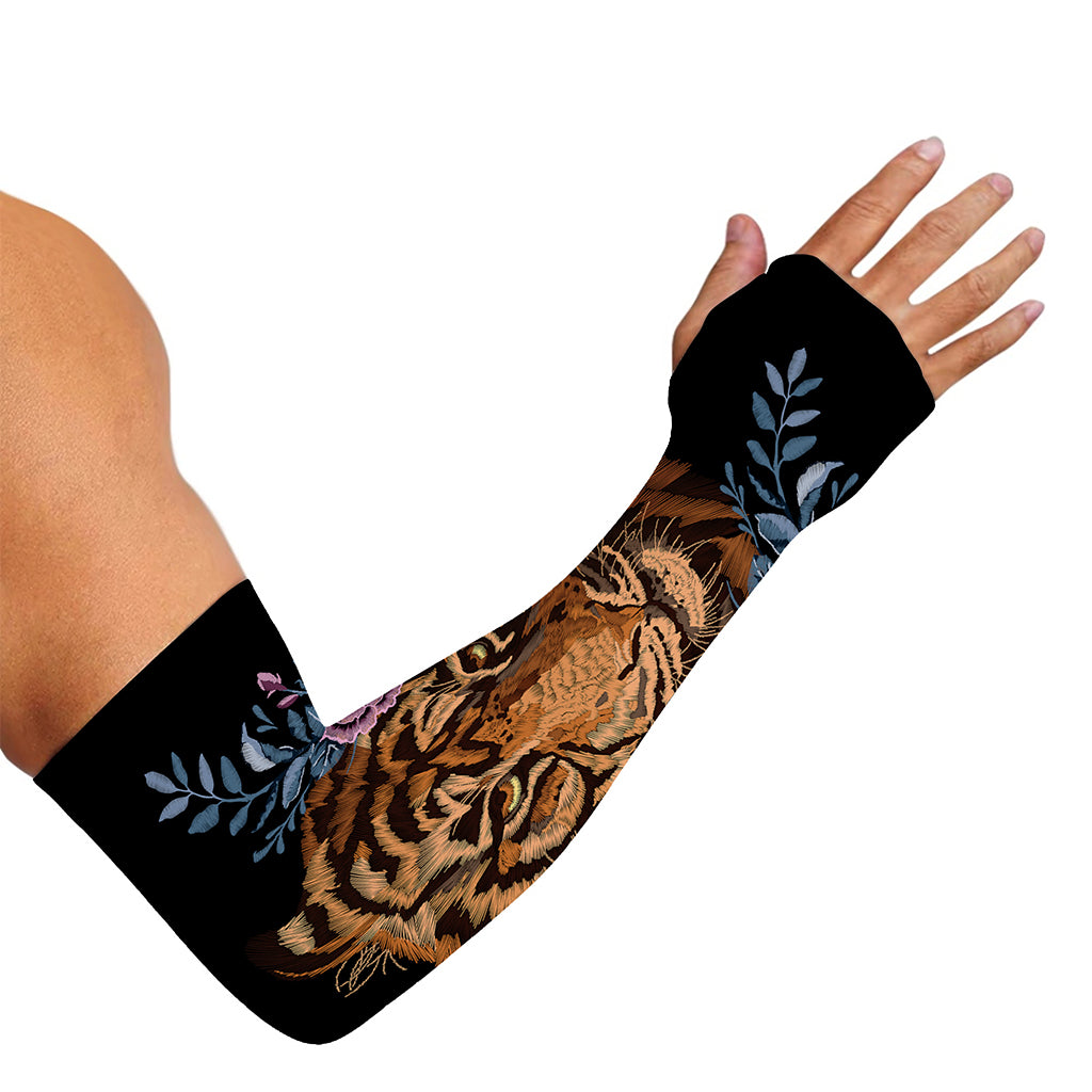 Embroidery Tiger And Flower Print Sun Protection Arm Sleeves