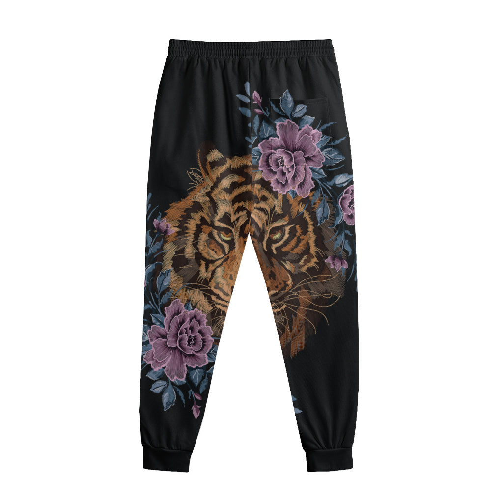 Embroidery Tiger And Flower Print Sweatpants