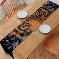 Embroidery Tiger And Flower Print Table Runner