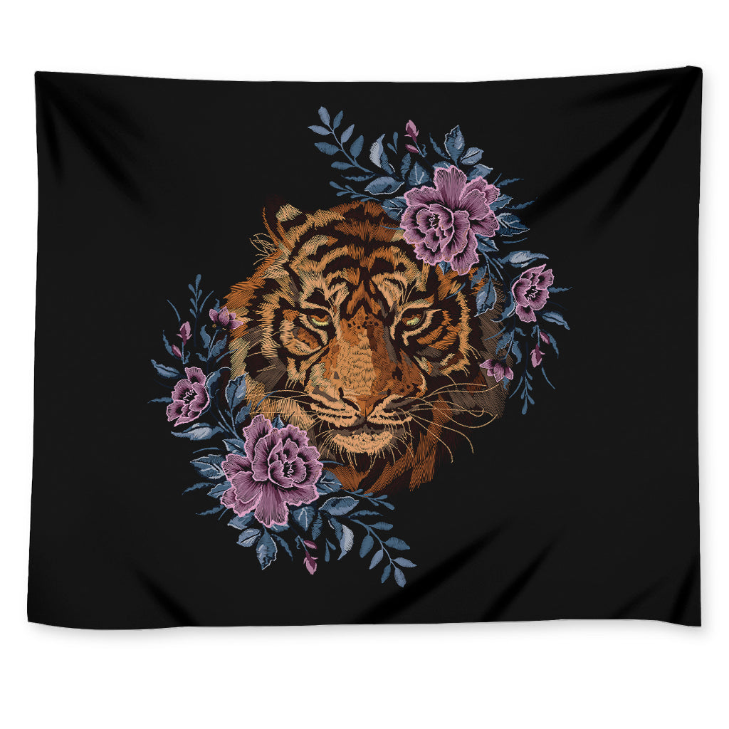 Embroidery Tiger And Flower Print Tapestry