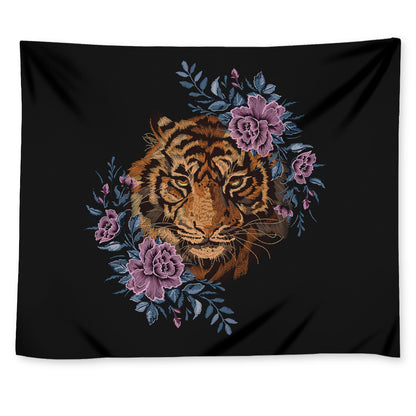 Embroidery Tiger And Flower Print Tapestry
