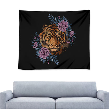 Embroidery Tiger And Flower Print Tapestry