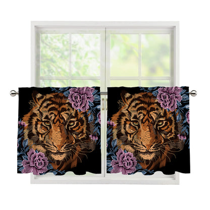 Embroidery Tiger And Flower Print Tier Curtains