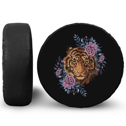 Embroidery Tiger And Flower Print Tire Cover