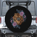 Embroidery Tiger And Flower Print Tire Cover With Camera Hole