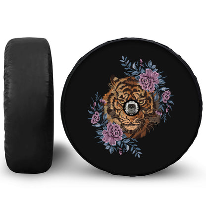 Embroidery Tiger And Flower Print Tire Cover With Camera Hole
