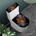 Embroidery Tiger And Flower Print Toilet Lid And Tank Cover Set
