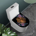 Embroidery Tiger And Flower Print Toilet Lid Cover