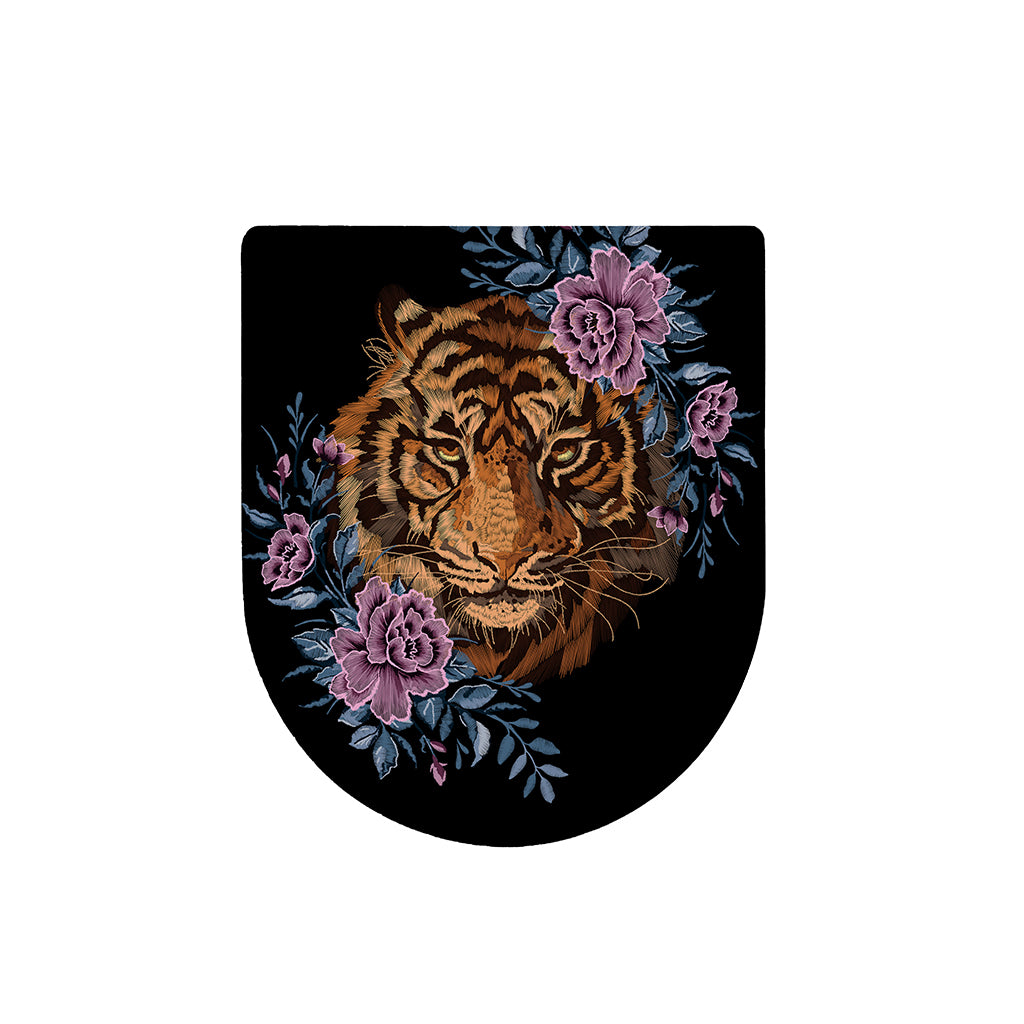 Embroidery Tiger And Flower Print Toilet Lid Cover