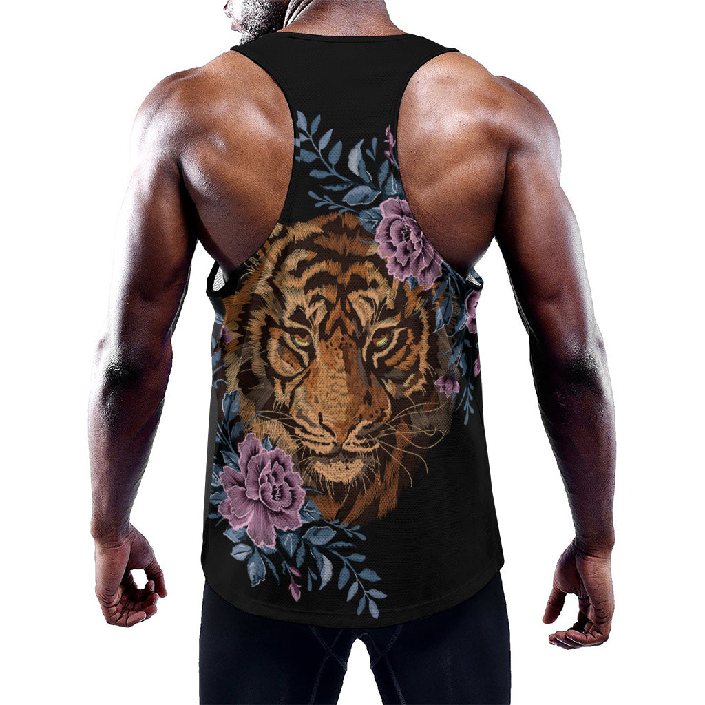 Embroidery Tiger And Flower Print Training Tank Top