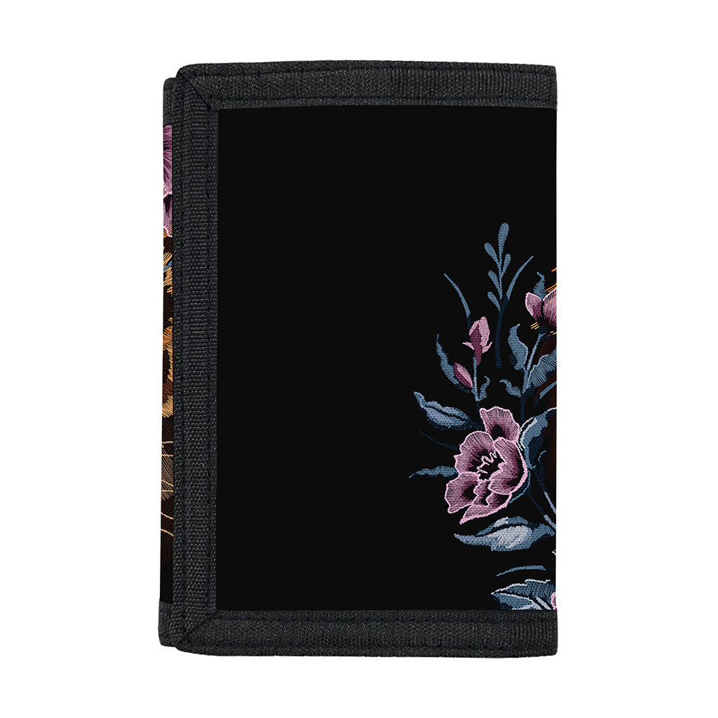 Embroidery Tiger And Flower Print Trifold Wallet