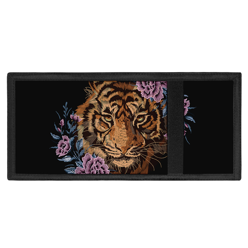 Embroidery Tiger And Flower Print Trifold Wallet