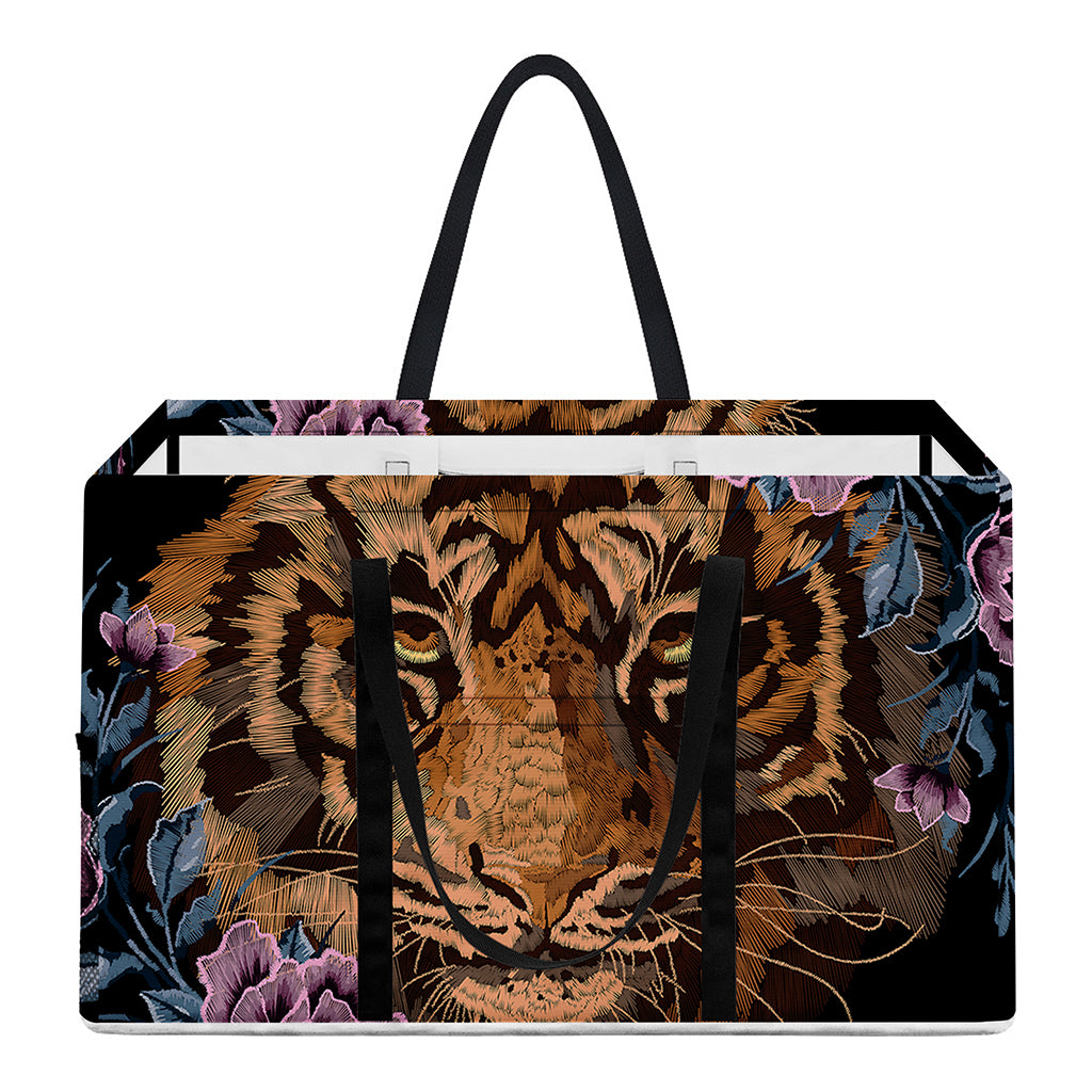 Embroidery Tiger And Flower Print Utility Tote Bag