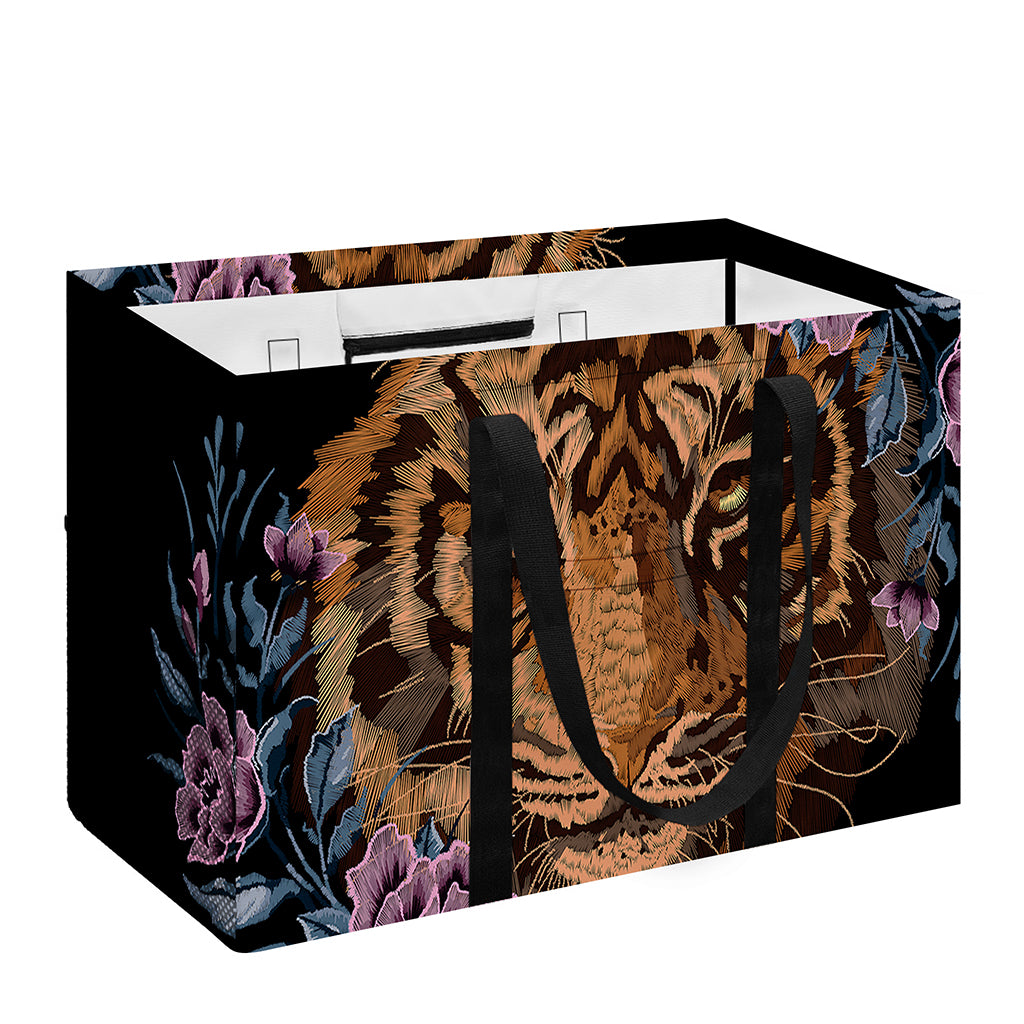 Embroidery Tiger And Flower Print Utility Tote Bag