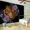 Embroidery Tiger And Flower Print Wall Sticker
