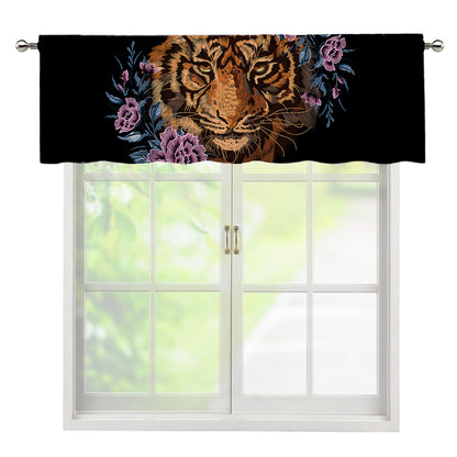 Embroidery Tiger And Flower Print Window Valance