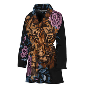 Embroidery Tiger And Flower Print Women's Bathrobe