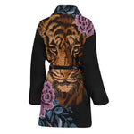 Embroidery Tiger And Flower Print Women's Bathrobe