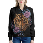 Embroidery Tiger And Flower Print Women's Bomber Jacket