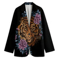 Embroidery Tiger And Flower Print Women's Cotton Blazer
