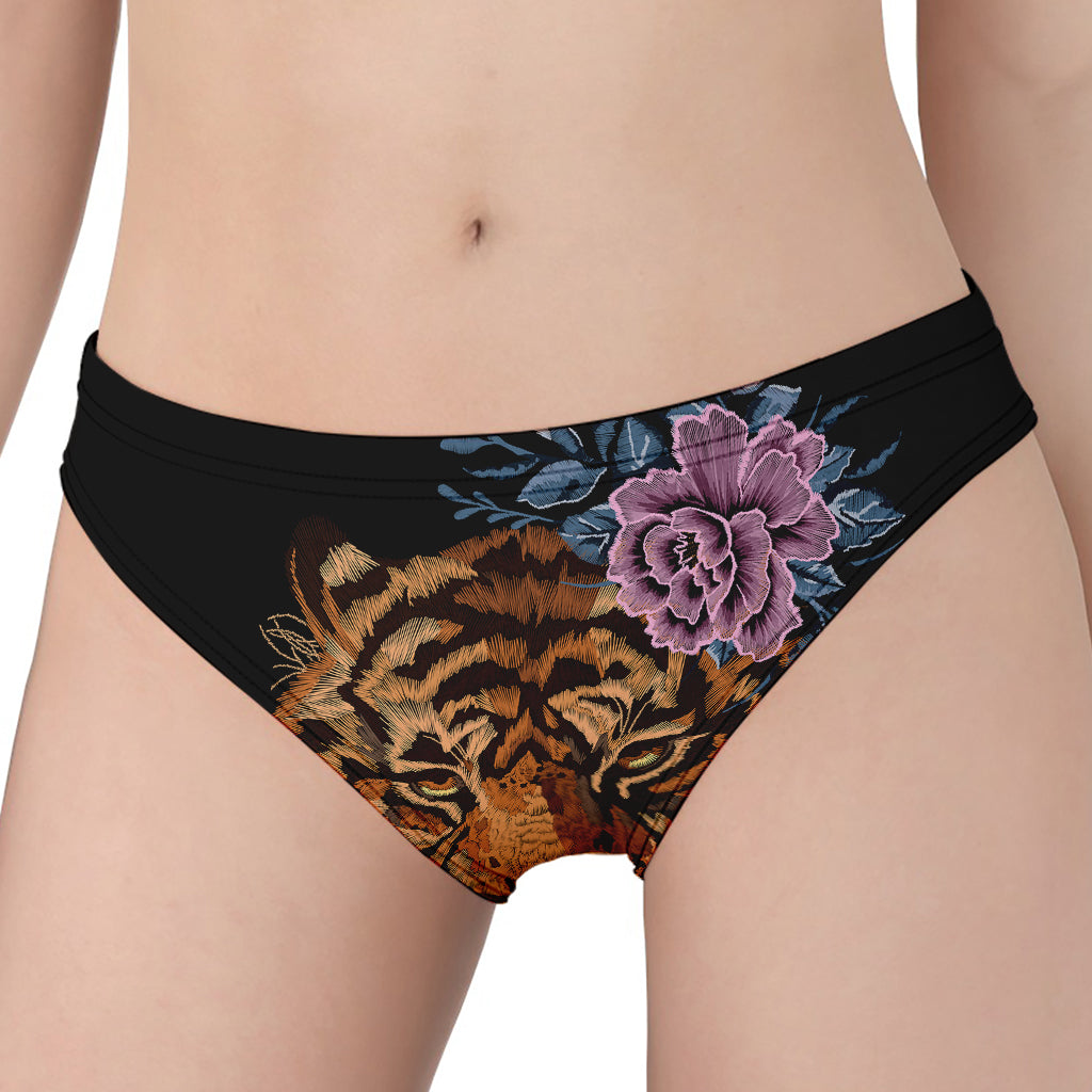 Embroidery Tiger And Flower Print Women's Panties