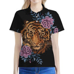 Embroidery Tiger And Flower Print Women's Polo Shirt