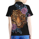 Embroidery Tiger And Flower Print Women's Polo Shirt