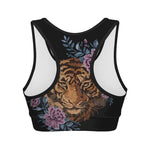 Embroidery Tiger And Flower Print Women's Sports Bra