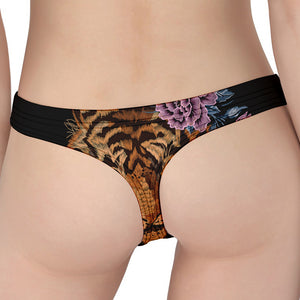 Embroidery Tiger And Flower Print Women's Thong