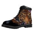 Embroidery Tiger And Flower Print Padded Collar Lace Up Boots