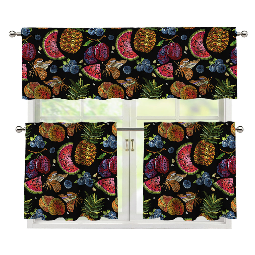 Embroidery Tropical Pattern Print 3 Piece Kitchen Curtains