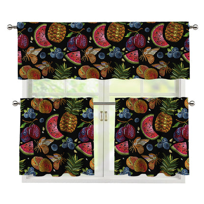 Embroidery Tropical Pattern Print 3 Piece Kitchen Curtains
