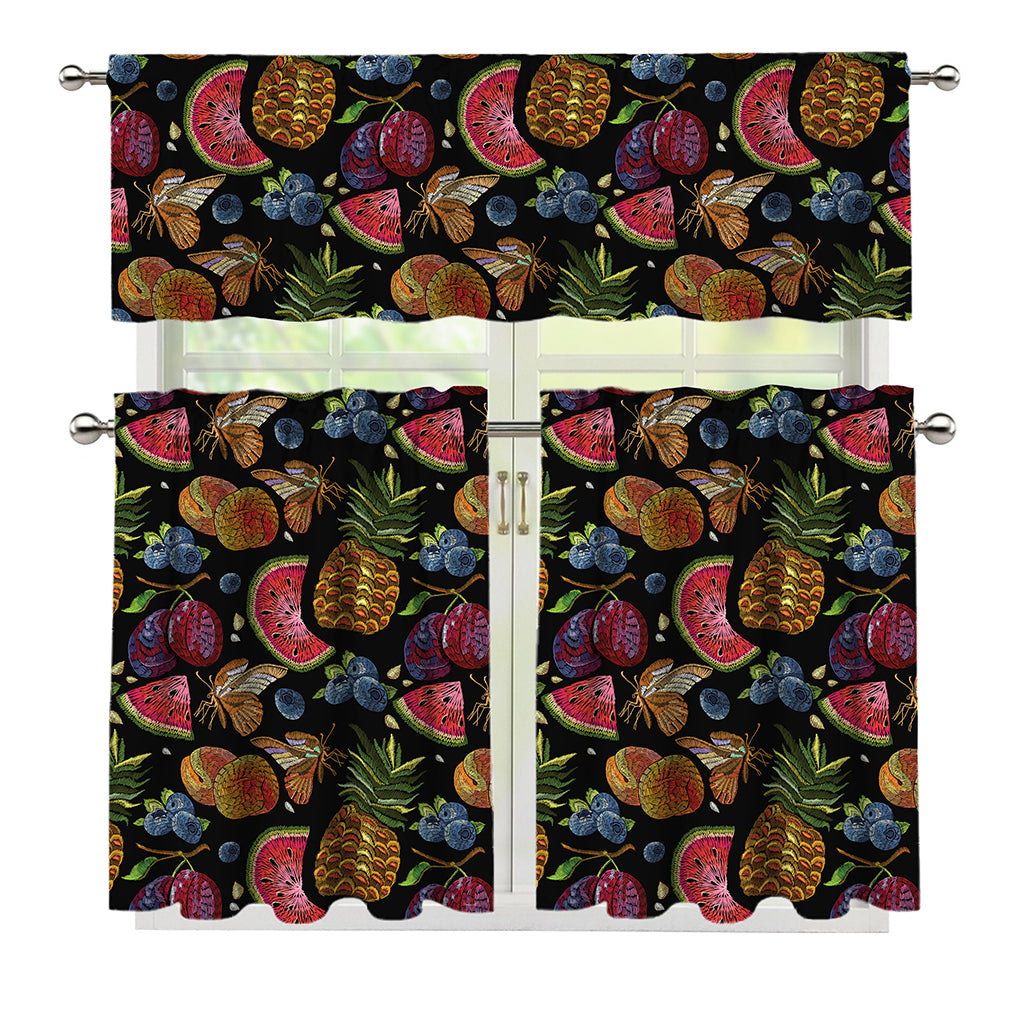 Embroidery Tropical Pattern Print 3 Piece Kitchen Curtains