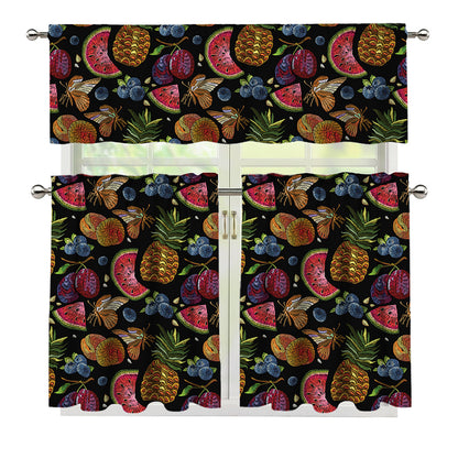 Embroidery Tropical Pattern Print 3 Piece Kitchen Curtains