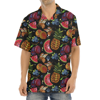 Embroidery Tropical Pattern Print Aloha Shirt