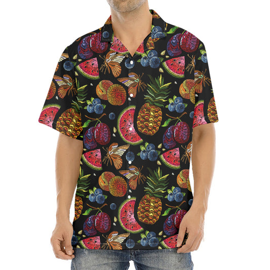 Embroidery Tropical Pattern Print Aloha Shirt