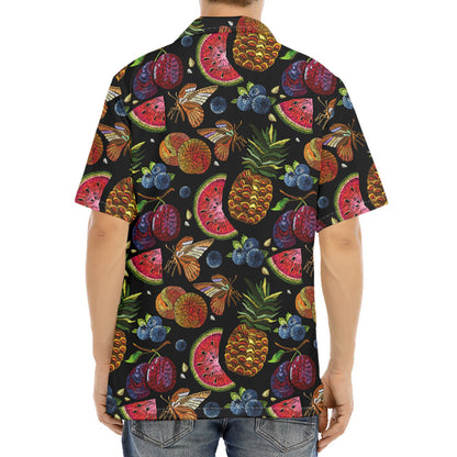 Embroidery Tropical Pattern Print Aloha Shirt