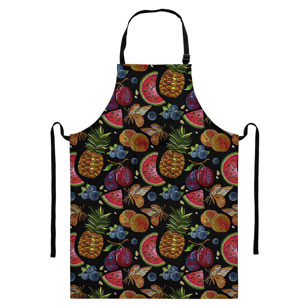 Embroidery Tropical Pattern Print Bib Apron With Pocket