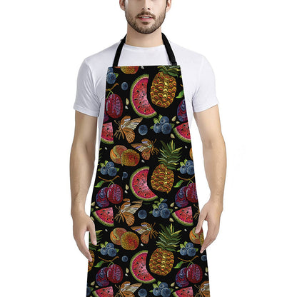 Embroidery Tropical Pattern Print Bib Apron With Pocket