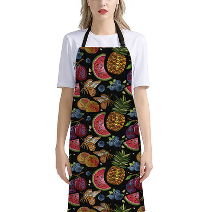 Embroidery Tropical Pattern Print Bib Apron With Pocket