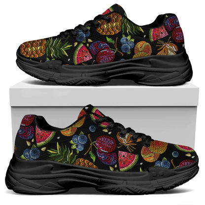 Embroidery Tropical Pattern Print Black Chunky Shoes